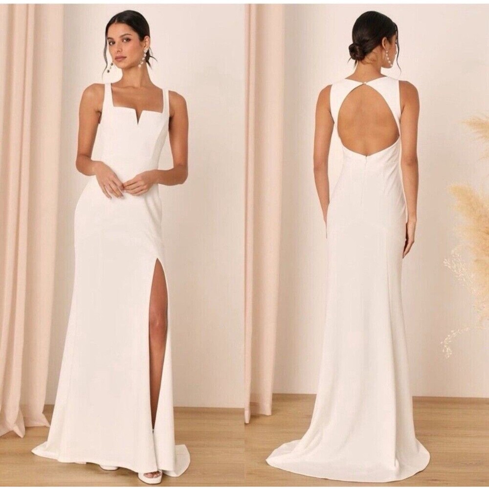 Lulus Everlasting Promise White Notched Backless Mermaid Maxi Dress Size XS NWT
